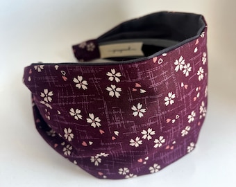 Purple Headbands for women Authentic Japanese  cotton  fabric  floral japanese fabric with flowers wide hairband