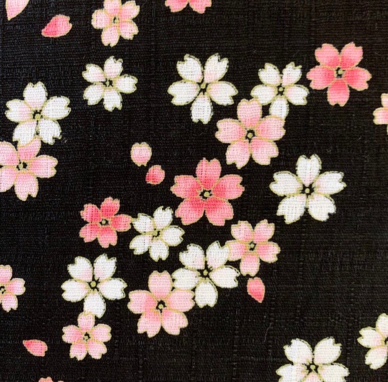 Fascia per capelli in tessuto sakura giapponese per donne e ragazze fascia per capelli con fiori di ciliegio per donna in cotone dobby Nero
