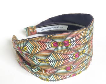 Fabric Headbands for Women - Feather arrow head band women's Hairband - Wide Comfy No Slip hair bands short hair geometric rainbow boheme