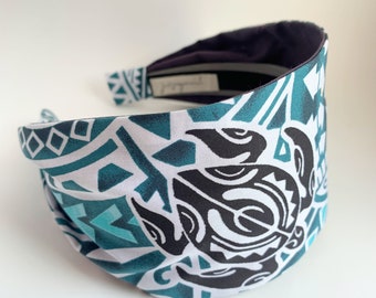 Hawaiian headband tribal hairband with turtle Polynesian print fabric Honu wide fabric headbands for women