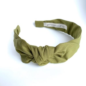 Organic cotton green side bow Headbands for women narrow side knot headband Women&#39;s Fabric Headband topknot bow Adult headband women & girls