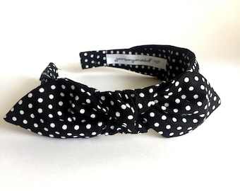 Headbands for women with bow narrow side knot headband Women's Fabric Headband side knot bow Adult headband woman Woman black white