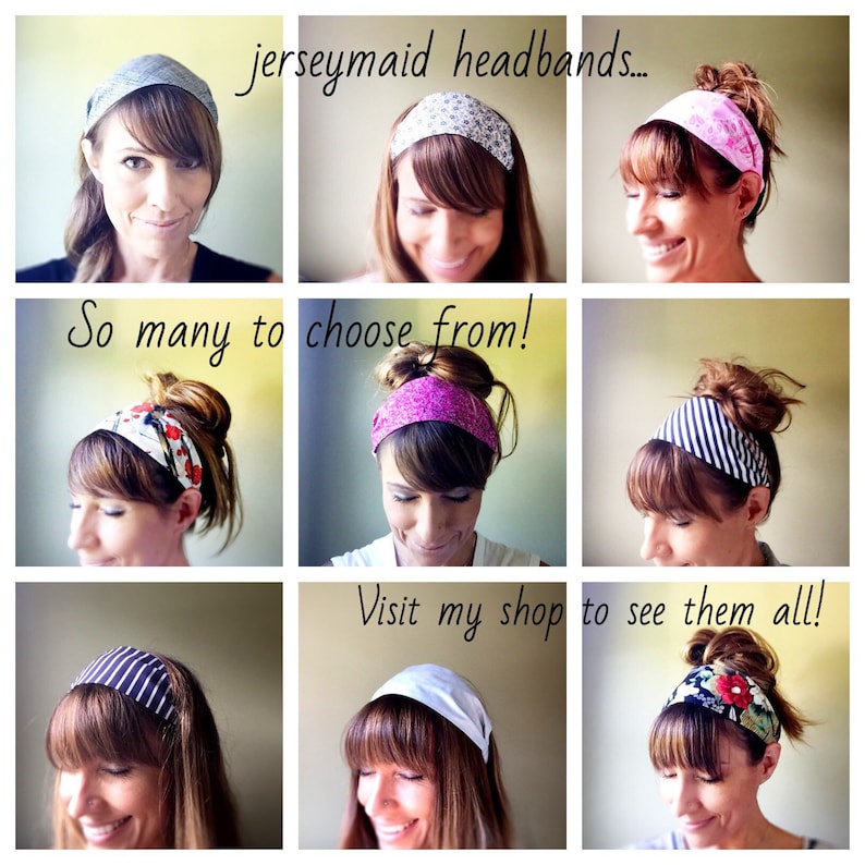Stonewash Headbands for women jerseymaid adult headband woman Wide fabric denim Headband extra wide cotton hairband alice band image 7