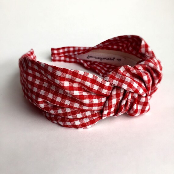 women Gingham headband Red 