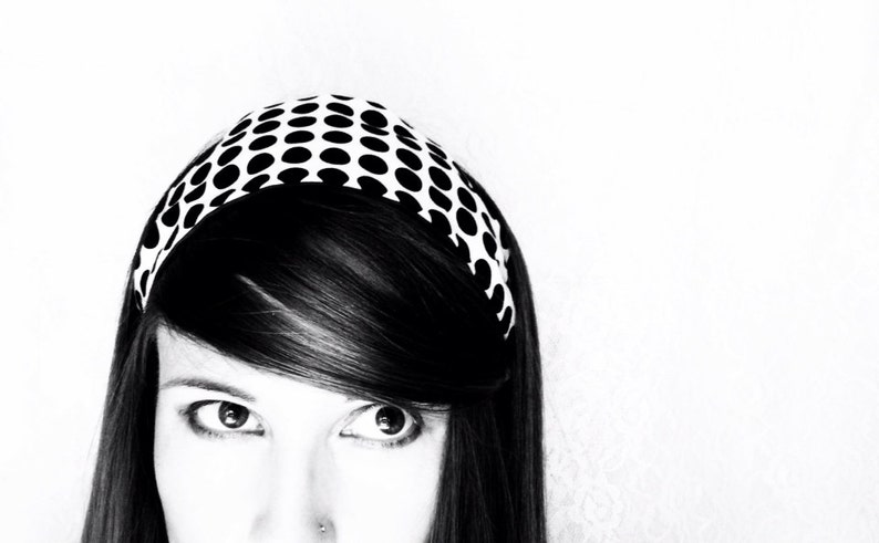 Retro Headband Black White Dots Mod Headband For Women Black Hairband Accessories teen headbands 60s Retro Fashion image 1