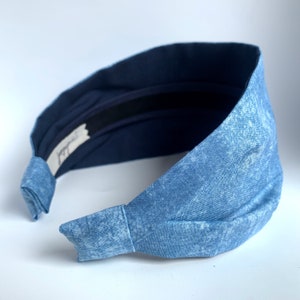 Stonewash Headbands for women jerseymaid adult headband woman Wide fabric denim Headband extra wide cotton hairband alice band image 3