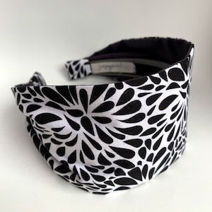 headbands for women . Womens headbands . Adult headband woman . black flower head band wide hairbands black white