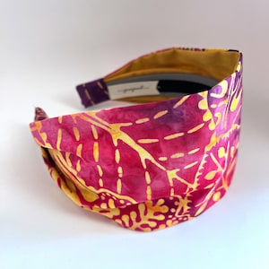 Hot pink purple  Batik fabric headband - womens headbands hand dyed batik cotton head wrap hairband hair scarf