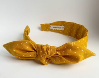 Skinny side bow headband adult 40's vintage style hairband hair accessories no slip stay on knotted head band for women plus mustard yellow