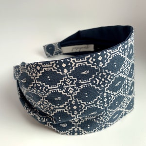 Vervaagd denimblauwe tegel haarwikkel hoofdband hoofdband haarsjaal haarbandaccessoires voor vrouwen geweven katoenen haarband