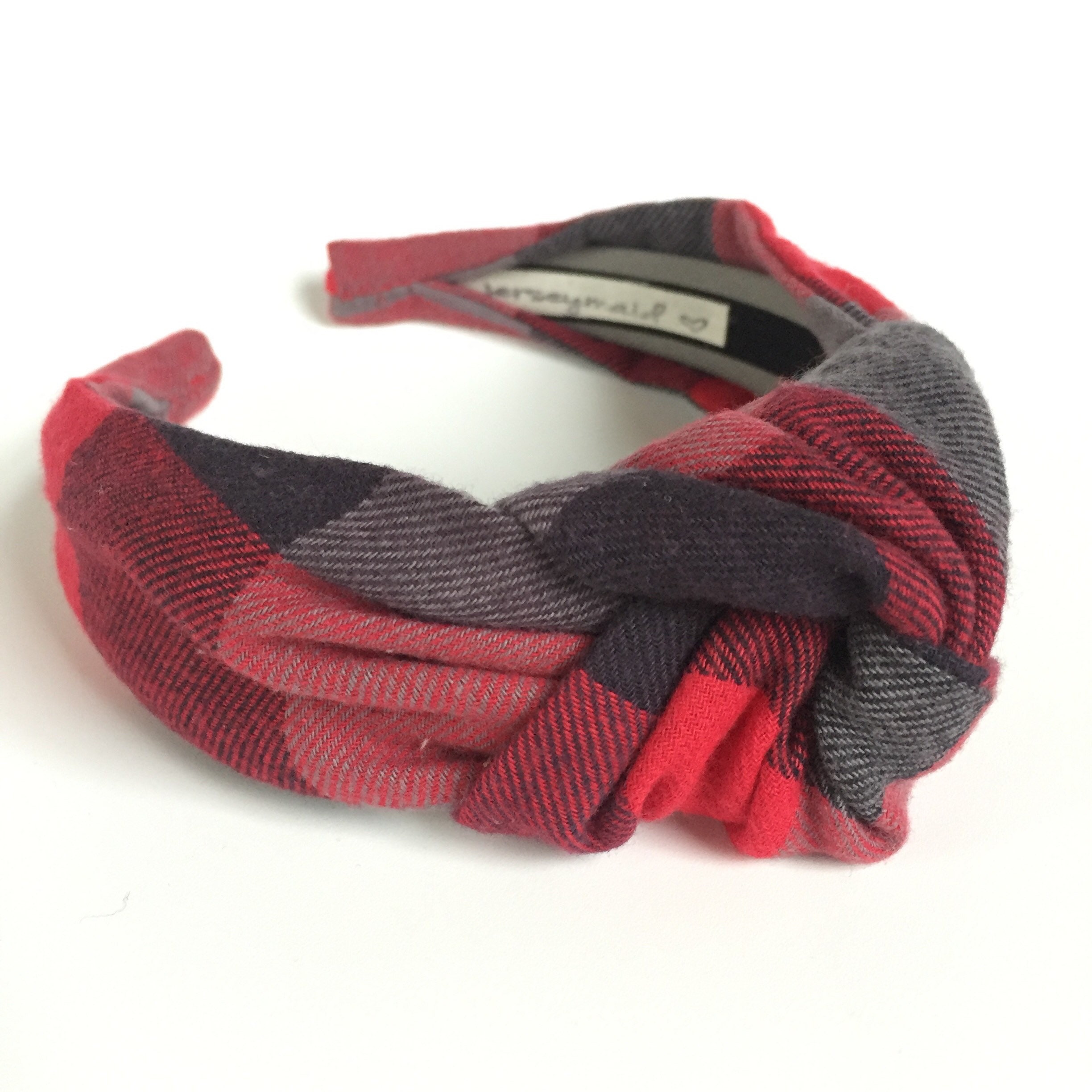 Buffalo Plaid Top Knot Headband Red Black & Gray 40 display picture 3