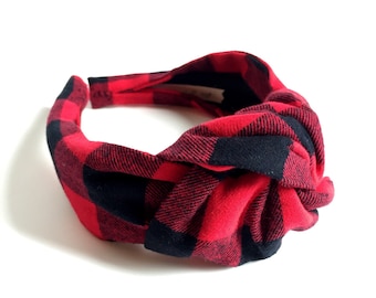 Buffalo Plaid Top knot turban headband 40's vintage style  hairband hair accessories no slip stay on knotted head band for women rockabilly
