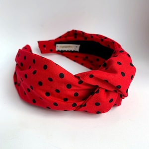 Red polka dot Top knot headband dotted  adult 40&#39;s vintage style turban hairband hair accessories no slip stay on knotted head band  woman