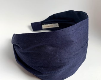 Navy blue Pure silk headbands for women  adult headband woman head bands hair bands silk hair scarf dark blue silk hair band