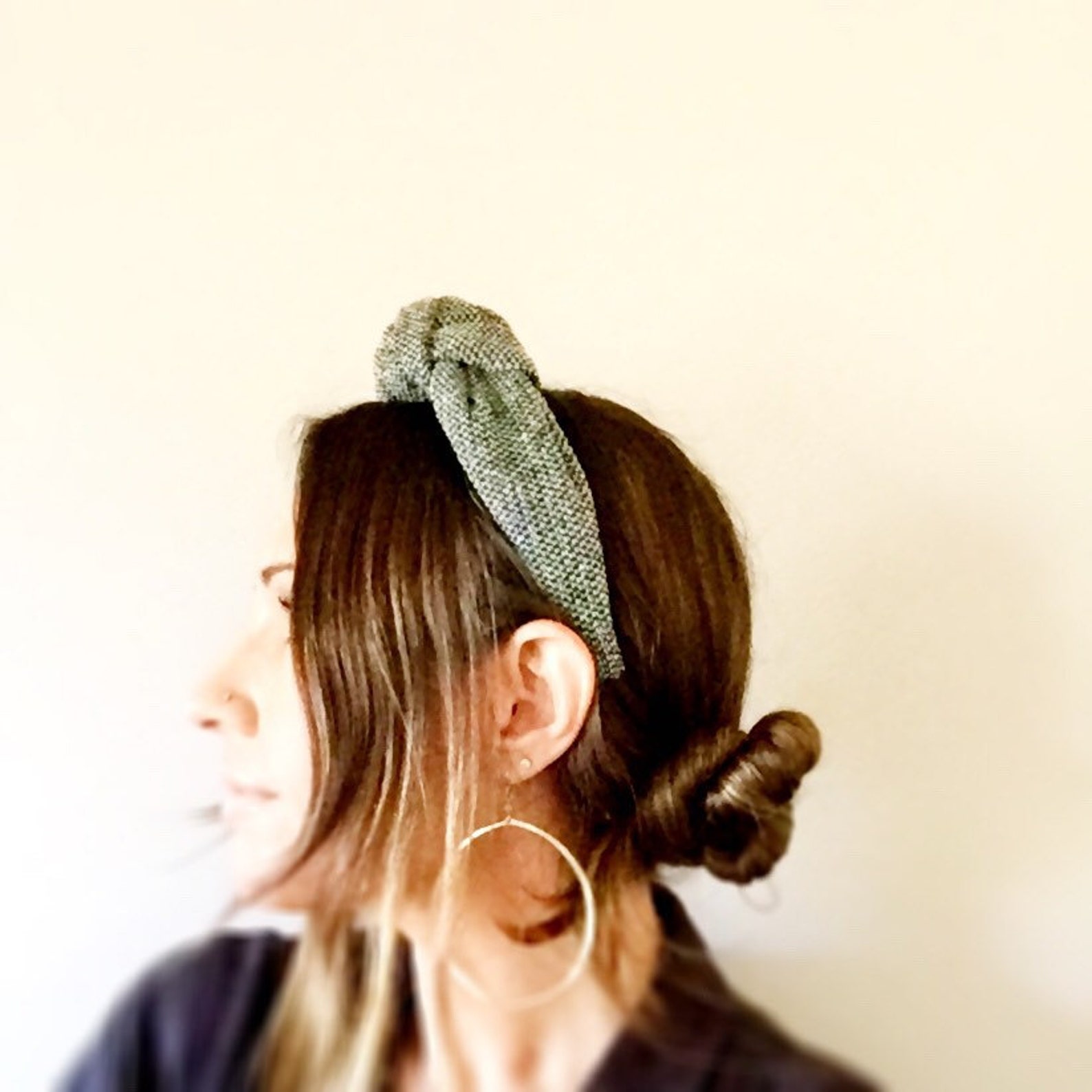 Headbands for Women Knotted Black Tweed Top Knot Headband Etsy
