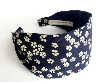 Blue Womens headbands Authentic Japanese sakura fabric headbands for women  cherry blossom flowers hairband for woman alice band
