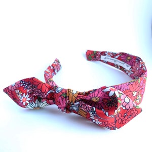Floral Headbands for women with bow narrow side knot headband Women&#39;s Fabric Headband  topknot bow Adult headband woman Pink London Calling