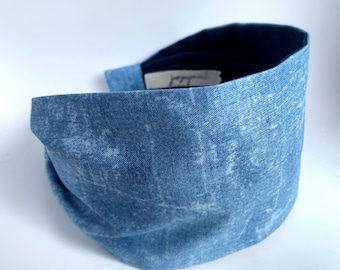 Stonewash Headbands for women jerseymaid adult headband woman  Wide fabric denim Headband extra wide cotton hairband alice band