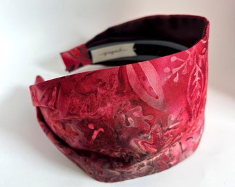 Headbands for women red Batik fabric headband - womens headbands - hand dyed batik cotton head wrap hairband gift for her