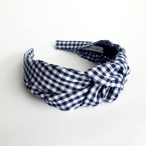 Blue Gingham Headband Top Knot Turban Headband Adult 40's Etsy