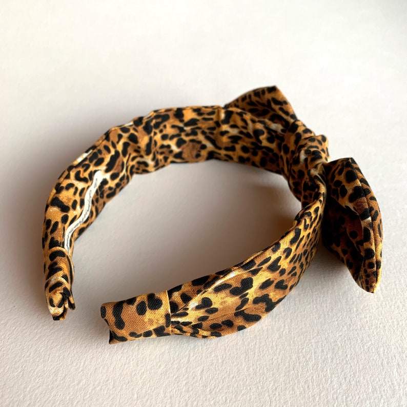 Leopard Headbands for women with bow narrow side knot headband | Etsy