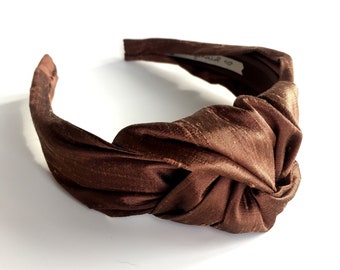 Headbands for women cinnamon brown silk Top knot turban headband 40's vintage style  hairband hair accessories no slip stay on knotted