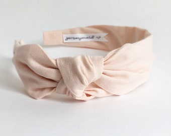 Organic cotton pink side bow Headbands for women narrow side knot headband Women's Fabric Headband topknot bow Adult headband women & girls