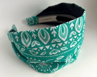 Vintage bandana headband for women aqua   blue upcycled repurposed recycled made in USA cotton  bandana - wide hair band hairband turquoise