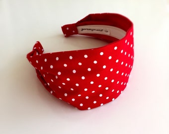 Red Polka dot headband polka dots hairband fabric red with white polka dots dotted head band red hairband with white dots red white