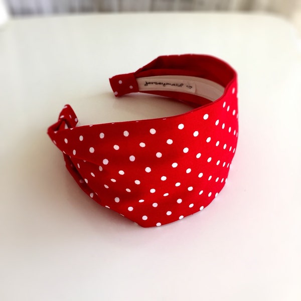Red Polka dot headband polka dots hairband fabric red with white polka dots dotted head band red hairband with white dots red white