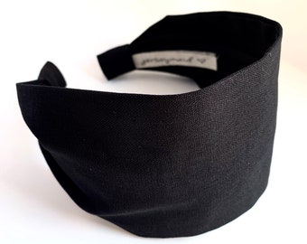 Black Linen headband for women wide black hair band neutral hairband extra wide head band gift for women