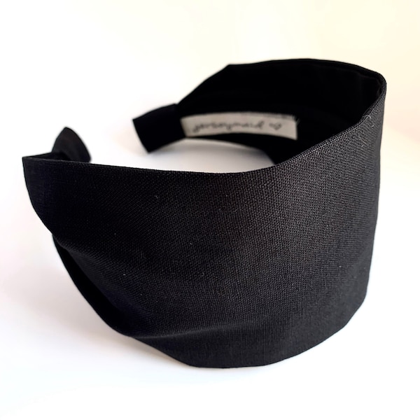 Black Linen headband for women wide black hair band neutral hairband extra wide head band gift for women