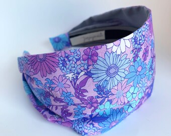 Floral Headbands for women headband Women's Fabric Headband Adult headband woman purple & Blue London Calling lawn