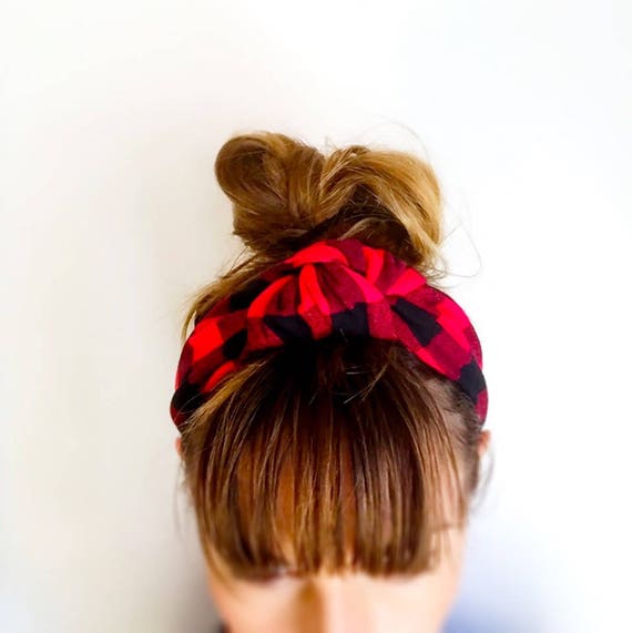 NEW! 5 Top Knot Plaid Headbands Plaid Top Knot, Brown and Blue Plaid Knotted Headband, Wide  main image 2