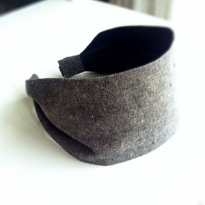 Espresso Linen headband for women wide brown hair band neutral hairband extra wide head band - heather chocolate brown