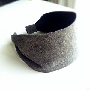 Espresso Linen headband for women wide brown hair band neutral hairband extra wide head band - heather chocolate brown