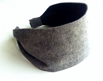 Espresso Linen headband for women wide brown hair band neutral hairband extra wide head band - heather chocolate brown