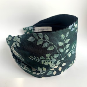 Headbands For Women : green leaf hand dyed cotton batik . 3.25” wide . Custom width available