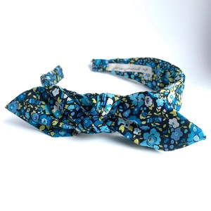 Headbands for women with bow narrow side knot headband Women&#39;s Fabric Headband  topknot bow Adult headband woman Blue London Calling