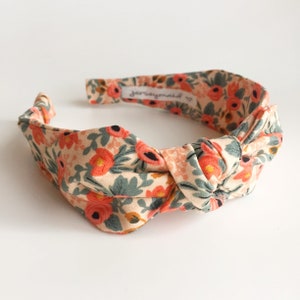 Headbands for women with bow Peach narrow side knot headband Women&#39;s Fabric Headband side knot bow Adult headband Woman rifle paper co.