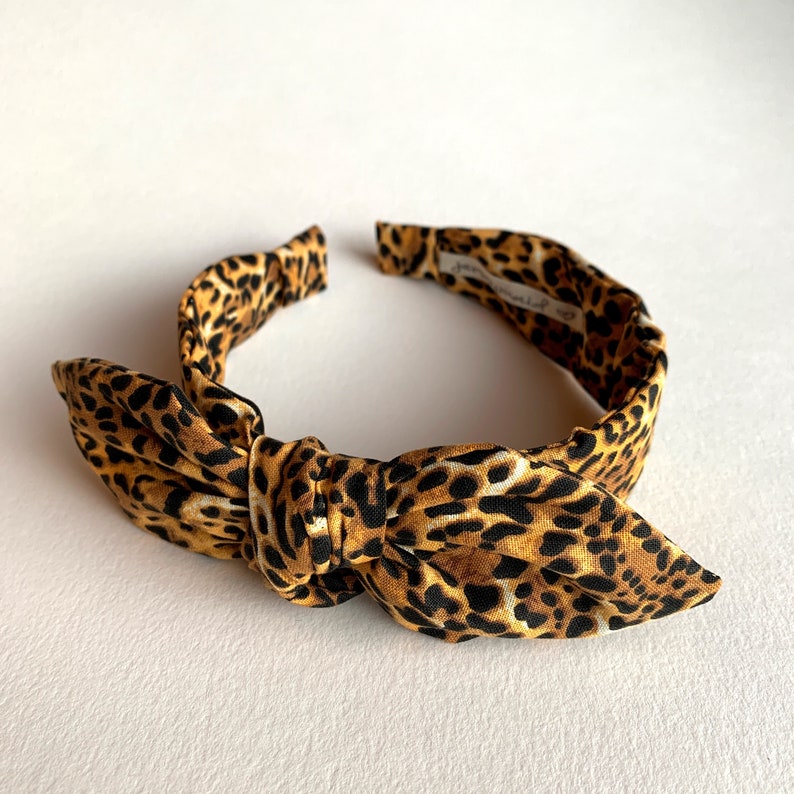 Leopard Headbands for women with bow narrow side knot headband Etsy