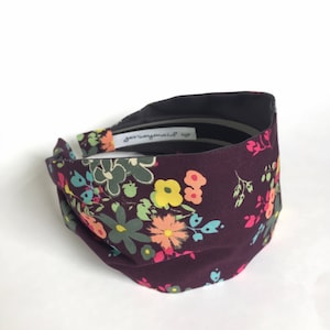 女性用ファブリックヘッドバンド - フラワーヘッドバンド レディースヘアバンド - 幅広で快適な滑り止めヘアバンド ショートヘア用 パープル ボヘミアン