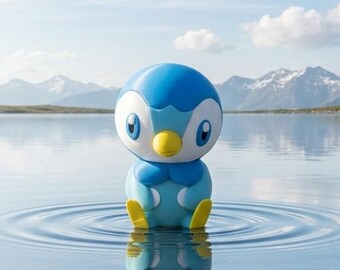 Piplup Chibi Pokémon 3D PLA Figurine - Kawaii Water Type Fan Art - Height 10 cm - Desk Decorations & Collectibles