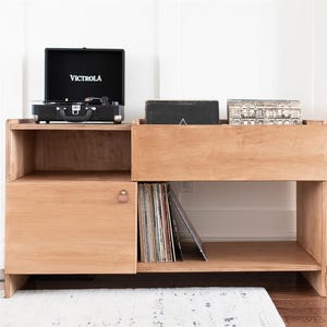 DIY Vinyl Record Storage Console Plan Woodworking Project Music Media Cabinet Blueprint Mid Century Modern Furniture Guide Beginner BuildPDF