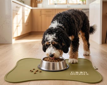 Doodle Dog Food Mat, Bernedoodle & Goldendoodle Feeding Mat, Bone Shaped Pet Bowl Mat for Food  Water, Doodle Mom Gift, Dog Lover Gift