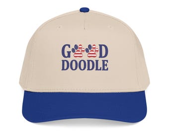 Patriotic Doodle Mom Hat, American Flag Paw Print Embroidered Cap, 4th of July Dog Mom Gift, Bernedoodle Goldendoodle Doodle Lover Hat
