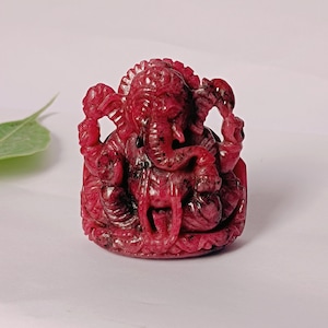 Natural Ruby Ganesha Carving | Handmade Lord Ganesh Idol | Ruby Gemstone Sculpture | Hindu God Statue | Altar Decor | Collectible Gift