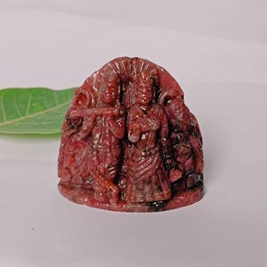 Natural Ruby Radha Krishna Carving | Handmade Ruby Gemstone Idol | Hindu God Sculpture | Radha Krishna Statue | Spiritual | Collectible Gift