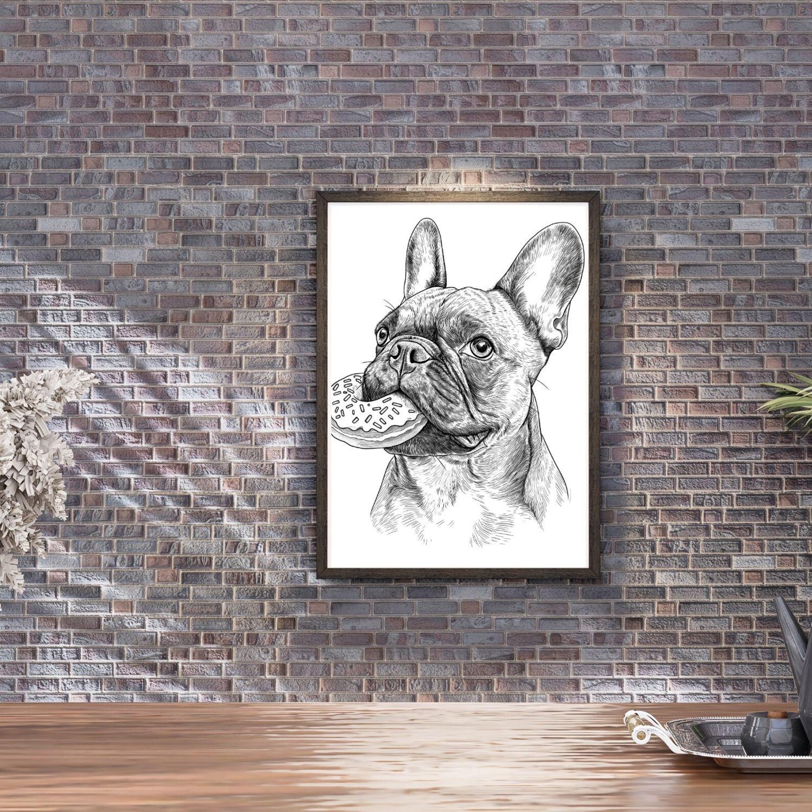 french-bulldog-with-donut-line-art-print-modern-dog-wall-art-digital
