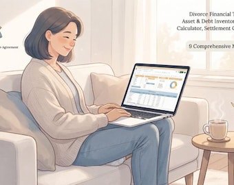 Kit de herramientas financieras para el divorcio / Inventario de activos y deudas, calculadora de compraventa, comparación de acuerdos / Hojas de cálculo de Excel y Google